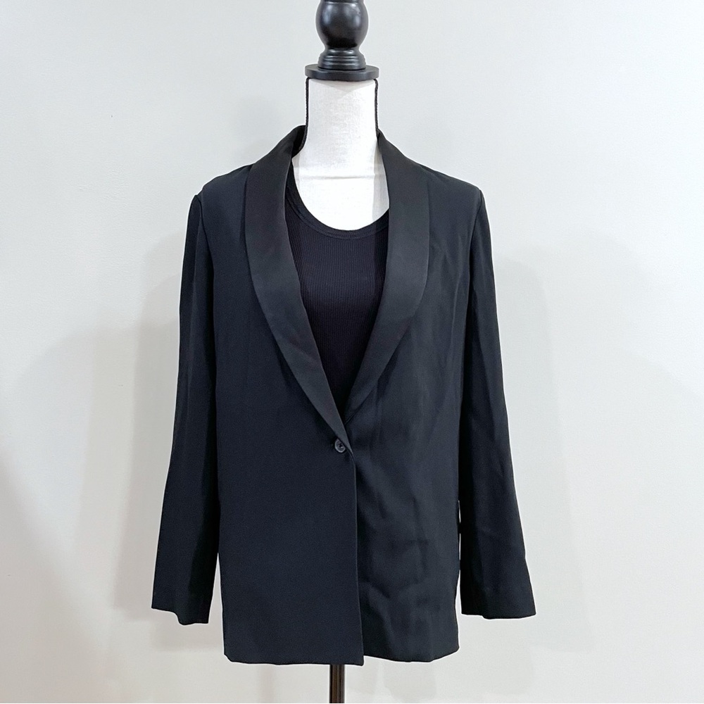 Babaton Single-Button Closure Satin Lapel Black Oversized Blazer, Women XS